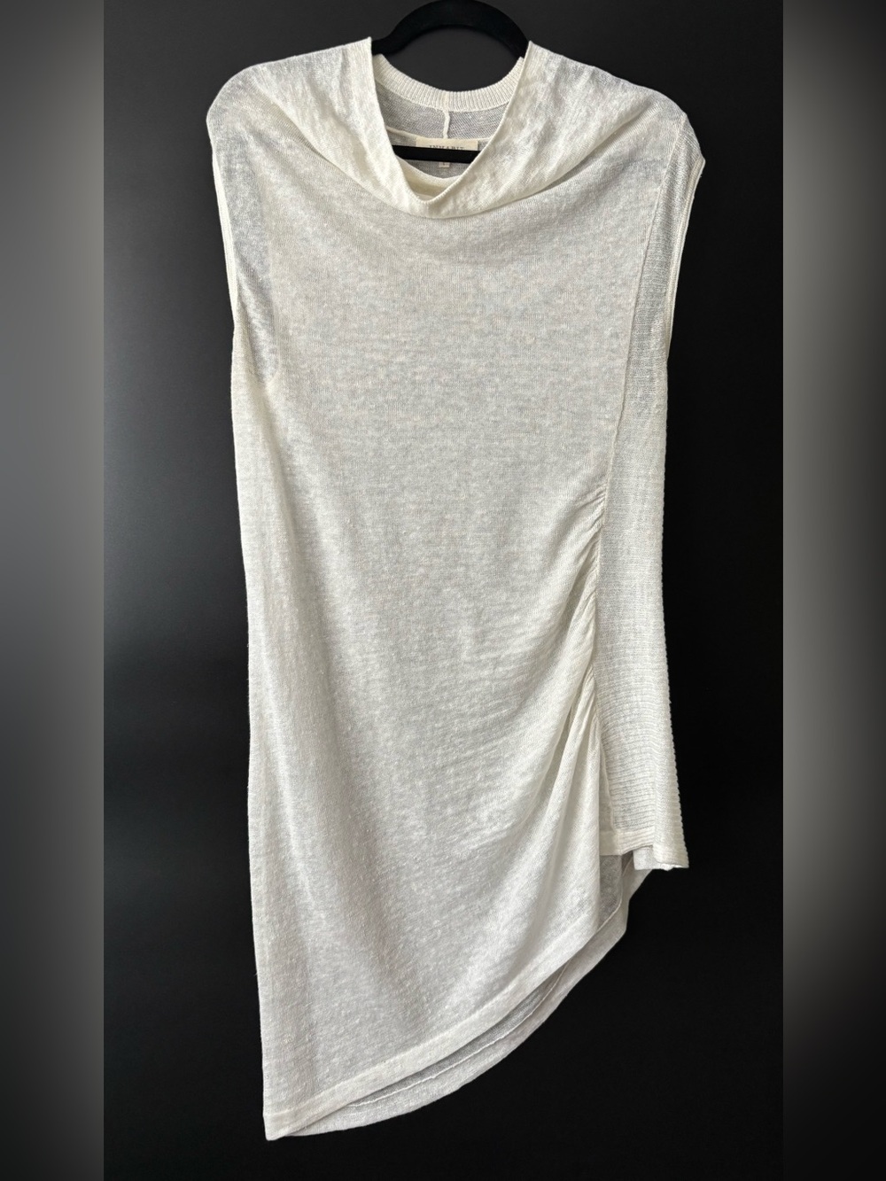 Inhabit 100% Linen Asymmetric Ruched Tunic Top Coastal Sheer Knit Size L